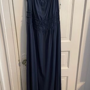 Nine Britton Blue Ruched Halter Maxi Gown